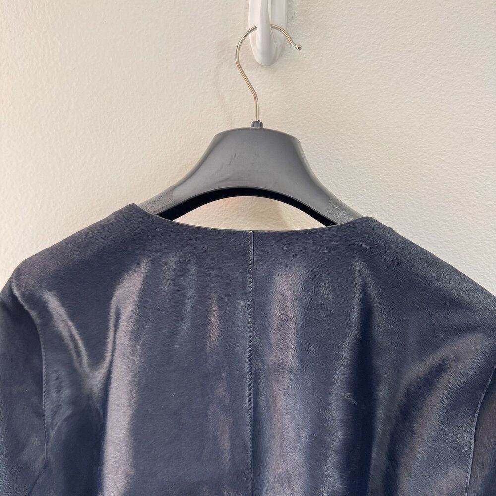 NWT Lafayette 148 New York Jacket $2,998 M Calf Hair Leather Navy Blue Cutout - Picture 9 of 13